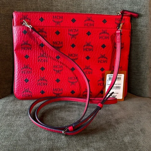 NEW Authentic MCM Crossbody Pouch in Visetos CANDY RED - Dustbag + Tags + COA - Picture 4 of 9
